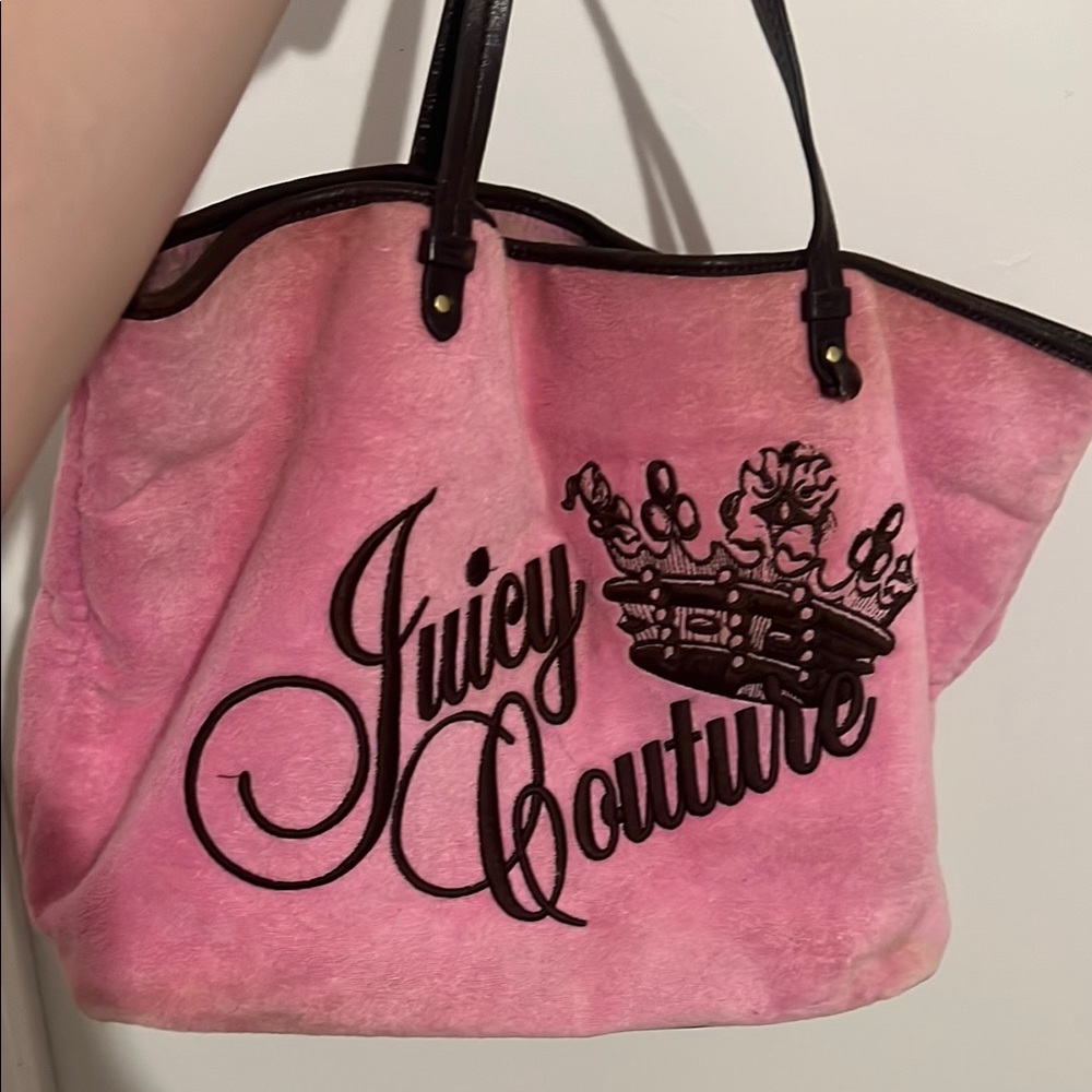 Juicy Couture Pink Velour Tote with Embroidered Logo
